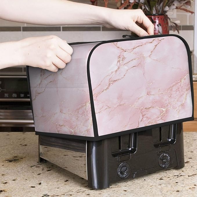 Toaster Cover 4 Slice Light Pink Marble Art Kitchen Small Appliance Covers with Pockets Dust and Fingerprint Protection
