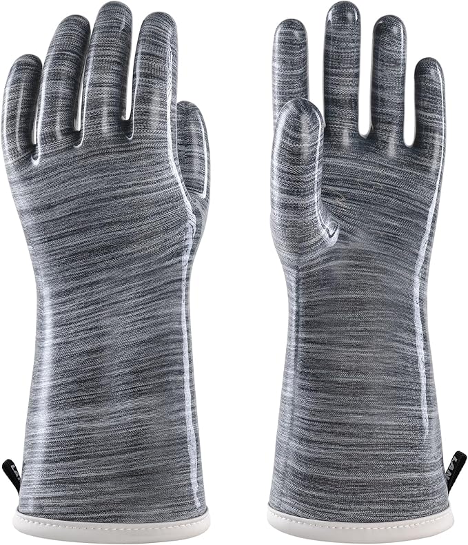 wahoo Liquid Silicone Smoker Oven Gloves, Food-Contact Grade, Heat Resistant Gloves for Cooking, Grilling, Baking, Grey, XXL/11