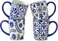 glowworm Coffee Mugs, 16 Ounce Ceramic Coffee Cups Set of 4, Large Latte Cups with Handle for Tea, Mocha, Milk, Perfect for Family Kitchen & Holiday Gifts, Dishwasher & Microwave Safe, Blue & White