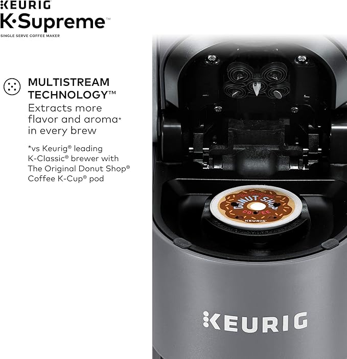 BLACK+DECKER BCRK17V Compact Refrigerator Energy Star Single Door Mini Fridge with Freezer & Keurig® K-Supreme Single Serve K-Cup Pod Coffee Maker, MultiStream Technology, Gray