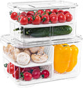 elabo Fruit Storage Containers Fridge Produce Saver- Stackable Refrigerator Organizer Keeper Drawers Bins with Lids and Removable Drain Tray for Veggie, Berry and Fruits, 1 Medium and 1 Large