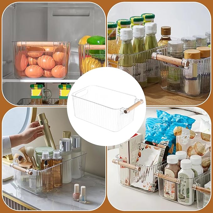 CIEOVO 4 Piece Ice Bin and 2 Flexible Scoop Set Plastic Freezer Ice Bin with Handle Clear Storage Bucket for Container with Bucket Scoop Kitchen Fridge