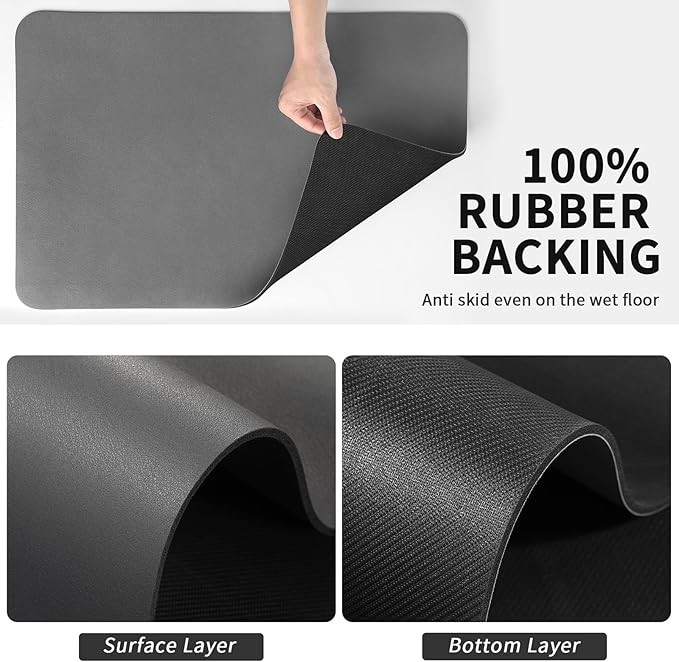 HotLive Dish Drying Mat for Kitchen Counter, Heat Resistant Drainer Mats with Non-slip Rubber Backed, Hide Stain Kitchen Super Absorbent Draining Mat, Easy to Clean Dish Rack Pad, Dark Grey 18"x28"
