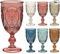Wiwiqing 24 Pcs Plastic Goblets 7.5oz Vintage Goblet Plastic Wine Glasses Colored Retro Embossed Water Goblets for Wine Bar Juice Baby Shower Wedding Reception Grand Event Party (Mixed Color)