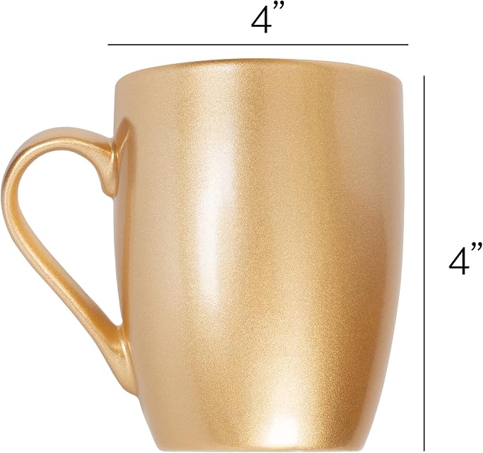 Elanze Designs Vegas Gold-Tone Metallic Finish 10 Oz. New Bone China Coffee Cup Mug Set of 4