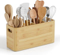 Bamboo Utensil Holder for Kitchen Counter, Extra Large Utensil Organizer for Countertop with 4 Compartments, Cooking Utensil Holder for Spatula Kitchen Storage