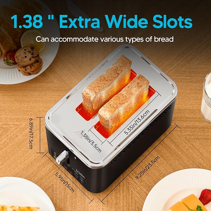 Trisiko® Touch Screen Toaster 2 Slice, Stainless Steel Smart Toaster with Digital Timer, 1.38" Extra-Wide Slots for Bread& Bagel, Great for Home, Office,Dorm (Black)
