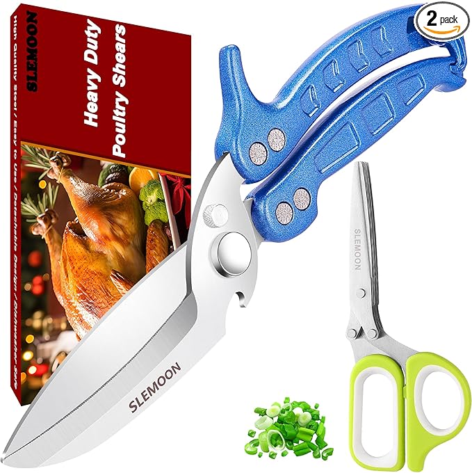 Heavy Duty Poultry Shears Kitchen for Chicken Meat,Multipurpose Kitchen Shears for Food,Herb Scissors with 5 Blades and Cleaning Comb, Cool Kitchen Gadgets Tools 2024 Green,2pcs set,blue