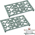 Sumnacon Cast Iron Trivet 2 Pack Rectangle Iron Trivets for Hot Dishes Pots Pans Plates Teapots,10x 6 Inch Metal Trivets for Kitchen Dining Table Cooktop Heat Resistant Trivet with Rubber Feet,Green