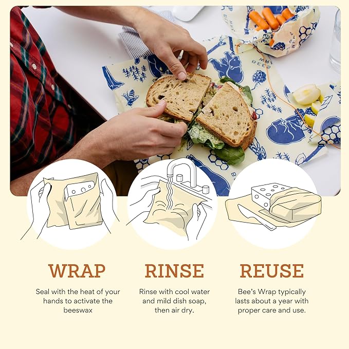 Bee's Wrap Beeswax Wraps for Bread - Beeswax Bread Wrap for Sourdough & Bread Storage - Plastic Free Made in USA Reusable Natural Food Wrap - Bees & Bears