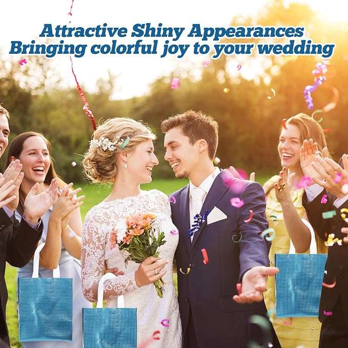 Eccliy Reusable Gift Bags Set Glossy Grocery Gift Tote Bag with Handle for Wedding, Bridal Shower, 4th of July, Summer Event(10 x 8 x 4.7 Inch,Lake Blue,80 Pcs)