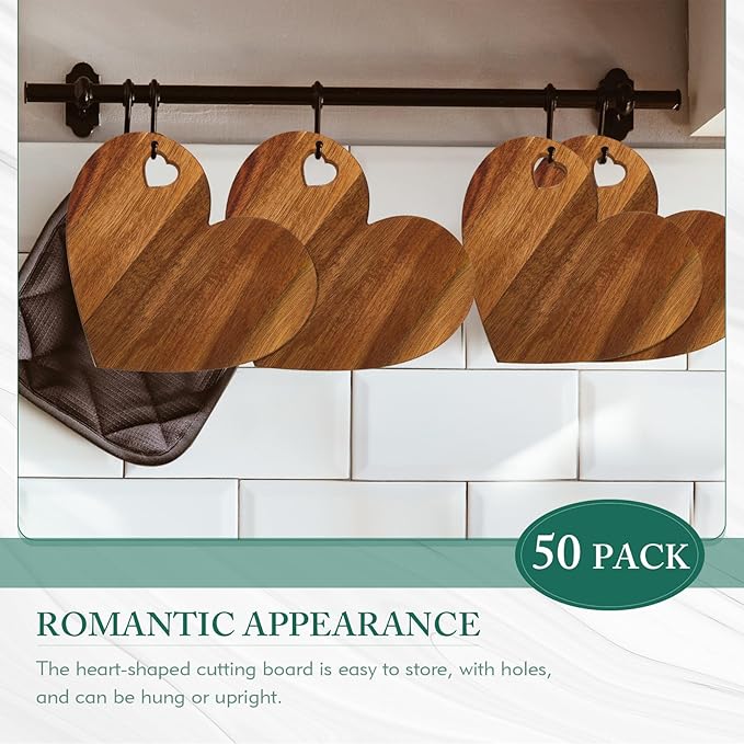 Patelai 50 Set Bridal Baby Shower Favor Heart Cheese Board with Knife, Wood Mini Charcuterie Board Thank You Gift Box for Guest Bridal Baby Shower Prize Wedding Valentines Birthday (Acacia Color)