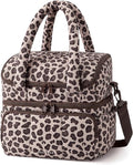 BAGSMART Lunch Bag Women, Double Deck Insulated Lunch Box, Quilted Puffer Lunch Tote, Leakproof, Durable & Reusable Large Lunch Cooler For Work Picnic Travel Meal Prep, Leopard