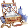 Wicker Picnic Basket Set for 4 Person with Cooler Compartment and Waterproof Picnic Blanket,Removable Strap,Wine Bag,Cutlery Set,for Camping,Day Travel,Beach,Hiking,BBQ and Family/Couples Gifts