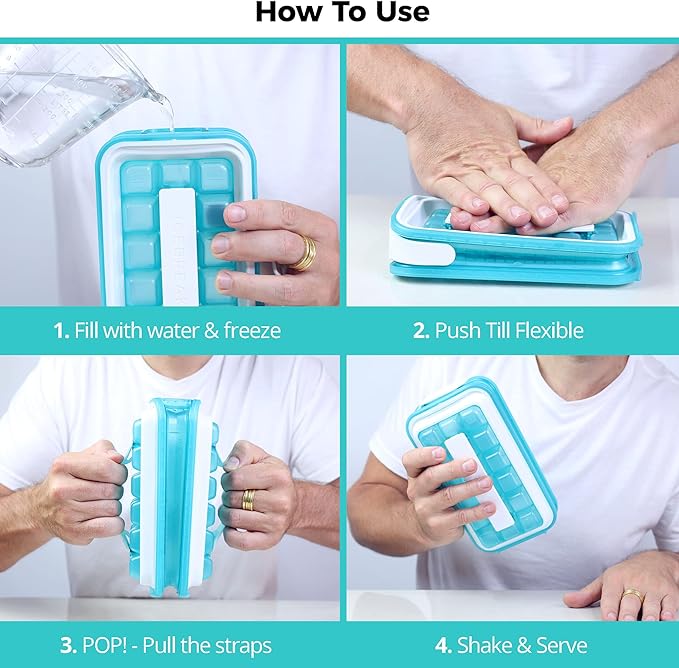 Ice Cube Tray with Lid - NO SPILL Innovative Patented Ice Tray for Freezer - NO TOUCH Silicone Ice Cube Tray for Freezer - This Ice Maker Makes 18 Cubes/Serv and 54/Day - Ice Cube Mold by ICEBREAKER