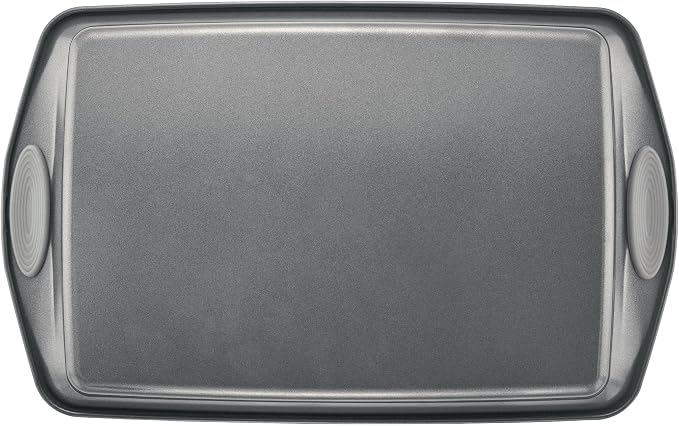 Rachael Ray Bakeware Nonstick Cookie Pan Set, Gray with Sea Salt Gray Silicone Grips, 3-Piece