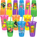 Kochorie 48 Pieces Hawaiian Plastic Cups with Lids and Straws 24 oz Reusable Party Cups Tumblers Bulk Iced Coffee Drinking Cups Water Bottle Travel Mug for Birthday