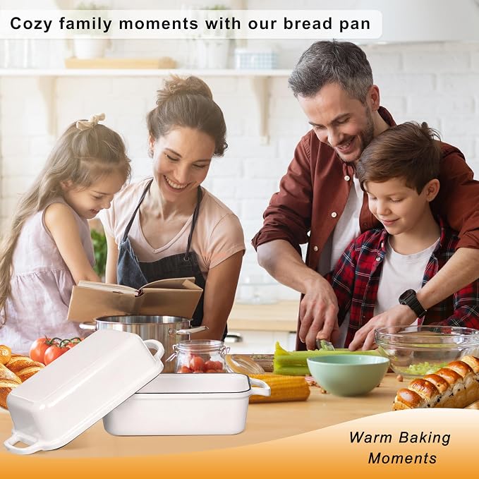 Cast Iron Bread Loaf Pan with Lid, Loaf Pans for Baking Bread 9x5 Inch, Bread Baking Pan for Homemade Bread, Sourdough with Golden Crispy Crust, Cream