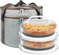 2 Pack Pie Carrier with Lids and Handles, Loadable Cupcake or Pizza Storage Containers, Includes Insulated Bags and Insulated Non-Slip Pads, Perfect for Transportation (Grey)