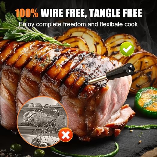 INSMART Wireless Smart Meat Thermometer,330FT Bluetooth Range,100% Waterproof,Precision Cooking Grilling,Multi Sensors,for BBQ,Oven,Grill,Kitchen,Smoker, Rotisserie Turkey Beef (Wood)
