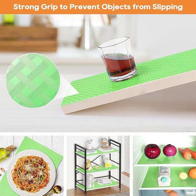 Green Fridge Liner Shelf Liners for Kitchen Cabinet Refrigerator Liners Waterproof & Oil-Proof Kitchen Cupboard Liner Non Adhesive Drawer Mats EVA Material for Shelves 11.8 x 393.7 Inches