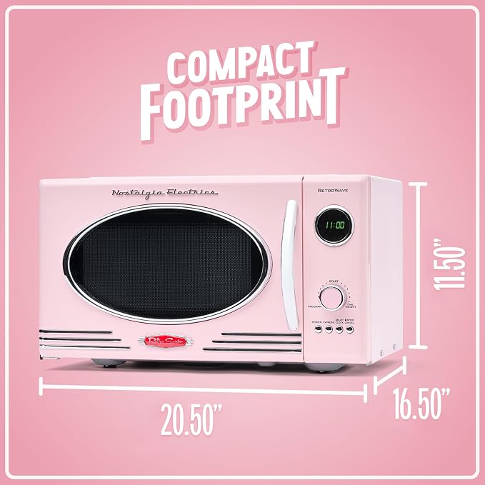 Nostalgia Countertop Microwave Oven with Easy Clean Interior - Retro Microwave with LED Display & Child Lock- Compact 0.9 Cu. Ft. Oven With 12 Pre-Programmed Settings for Quick Cooking- 800-Watts-Pink