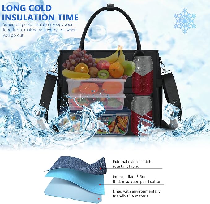 MIYCOO Lunch Bag Lunch Box Women - Leakproof Insulated Lunch Cooler Bag for Men Women - Large Lunch Tote Bags Adults, Black