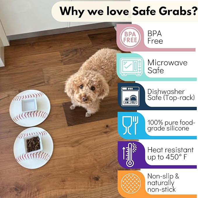 Safe Grabs: Original Microwave Mat as Seen on Shark Tank | Splatter Guard, Trivet, Hot Pad, Pot Holder, Minimize Mess (BPA Free, Heat Resistant, Dishwasher Safe), Baseball