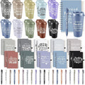 Teenyyou 60 Pcs Employee Appreciation Gift Set, 16oz Tumbler with Lid Notebook Pen Bulk Thank You Gift Holiday Party Favor for Teachers Office Coworker Teacher Staff Team (Dark Color,Delicate Style)