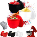 3PCS Silicone Bowl Liners with Lids,5Qt Tilt-Head Silicone Liners for Kitchenaid Stand Mixer,Odourless,Thicker, Cold/Heat-Resistant & Non-Stick, Easy Clean(Red+White+Black)(with Oven mitts)