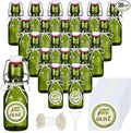 Queekay 20 Pack Mini Swing Top Glass Bottles for Vanilla Extract Homemade Olive Oil Bottles with Lids Airtight Cap Lids Labels for Wedding Baby Shower Favors(4 oz,Olive Green)