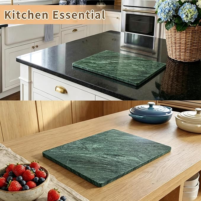 Green Marble Cutting Board for Kitchen, 24 x 20 Inch Extra Large Marble Pastry Slab, Green Stone Cutting Board for Dough Kneading, Baking, Rolling, Cheese