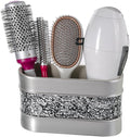 Creative Scents Crackled Glass Silver Toothbrush and Toothpaste Holder for Bathroom - Decorative Bathroom Counter Electric Toothbrush Organizer, 3 Slot, Makeup Brush Holder