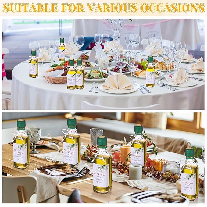 Reallnaive 10 Pack 3 oz Mini Glass Olive Oil Bottles Set, Homemade Wedding Sauce Gift Bottles Leakproof Screw Cap, Thank You Wedding Stickers for Storing Oil Honey Bridal Baby Shower Favors (Green)
