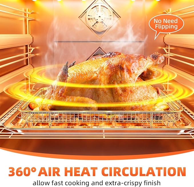 Air Fryer Basket for Oven, 2 Set Oven Air Fryer Basket and Tray with 60 PCS Parchment Papers, DEGOVIN Crisper Tray Non-stick Stainless Steel Air Fry Pans for Convection Oven(14.88" ×10.98"&13" × 9.7")