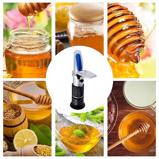 Honey Refractometer with ATC - Tiaoyeer Refractometer for Honey Moisture, Brix and Baume, 58-90% Brix Scale Range Honey Moisture Tester (Honey Refractometer)
