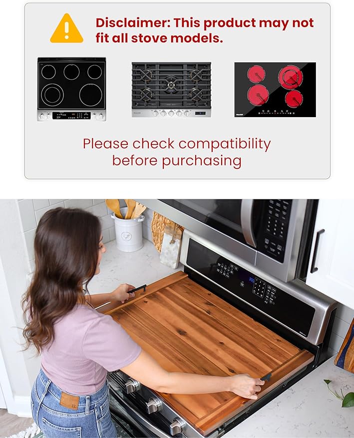 TIDITA Acacia Wood Stove Top Covers for Electric Stove - Wooden Noodle Board for Gas Stovetop - Stove Top Covers for Gas Burners - Wooden Kitchen Sink Cover for Counter Space & Decorative Tray