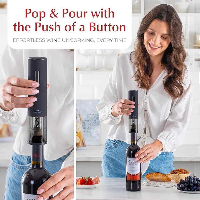 Rechargeable Electric Wine Opener Set with Aerator, Foil Cutter & Vacuum Stoppers – Automatic Wine Bottle Opener Kit with Portable Case – 7 Piece Wine Gift Set (Black Matte)