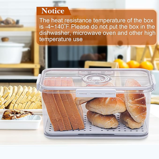 ANYPROLUS Bread Box for Homemade Bread Boxes for Kitchen Counter Airtight, Time Recording Bread Storage Container with Lid, Bread Containers Storage Airtight Loaf Bread Keeper, White