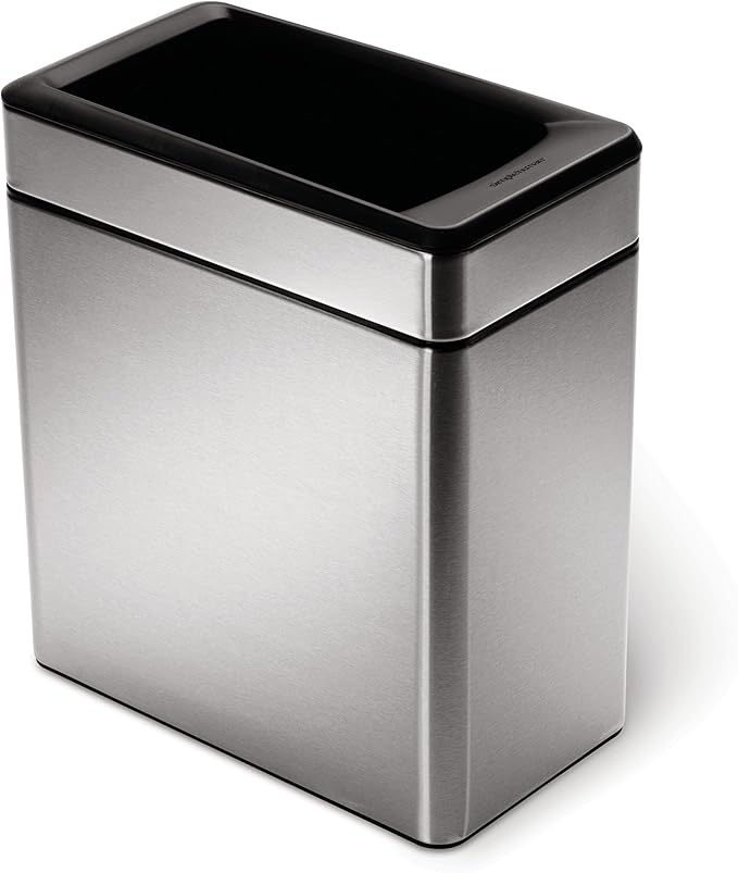 simplehuman 10 Liter / 2.6 Gallon Profile Open Trash Can, Slim Trash Can for Bedroom, Bathroom, Office, Brushed Stainless Steel, Pack of 6