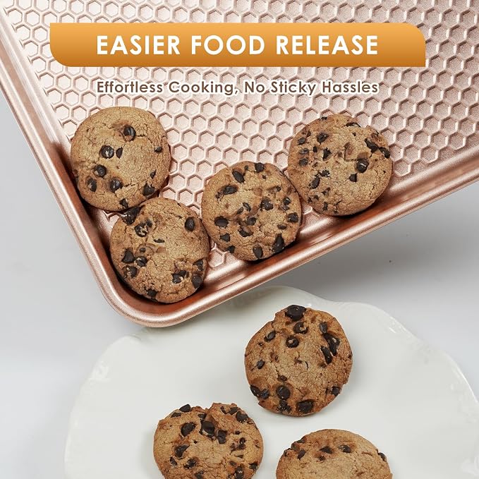 Baking Sheet Pan Set of 3, Nonstick Carbon Steel Cookie Sheets with Texture | Commercial Half/Quarter/Jelly Roll Pans Replacement Toaster Oven Tray, Heavy Duty & Easy Clean