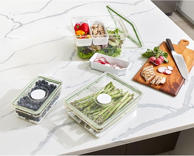 iDesign Medium Short Produce Storage Bin with Insert Tray, The Fresh Collection – 5" L x 8.1” W x 3” H, Clear Bin