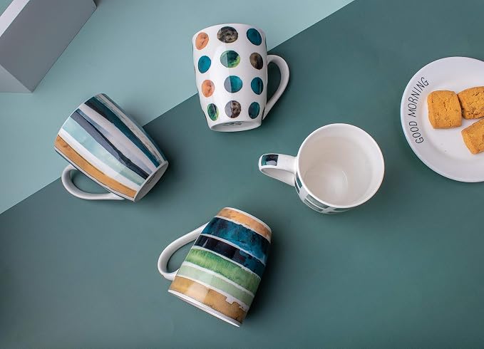 Set of 4 11.5oz Marble Patterns Coffee Mugs, Ceramic Tea Cup Set.