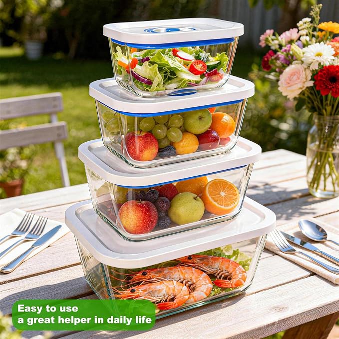 Elmond Borosilicate Glass Vacuum Containers (3-Size Set S M L)– Universal Compatible with Nozzles 2.4-3.8cm/0.95-1.5 in – For Handheld & Desktop Sealers