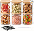 SENTVEND 24 Oz Glass Storage Jars with Bamboo Lids - 6 Pack Clear Glass Canisters Square Airtight Stackable Ideal for Pantry Storage Containers Organizers Great for Storing Oats Coffee Beans Nuts etc
