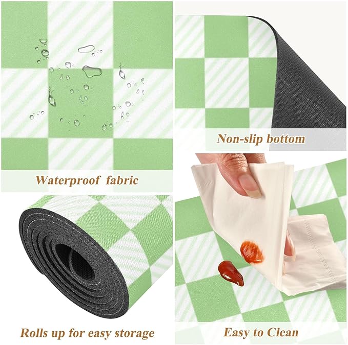 2-in-1 Table Runner Trivet for Hot Dishes Heat Resistant Hot Plate Mat Pad 39x12 Inch Waterproof Table Protector Trivets for Countertop Non Slip Decorative Checkered Green