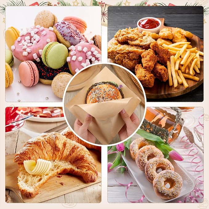 Colarr 2000 Pcs Soft Pretzel Bags 6.69 x 7.09 Inch Pretzels Individual Bags Grease Resistant Double Open Paper Sandwich Wrapper Holder for Concession Stands Food Snack Cookie, Brown
