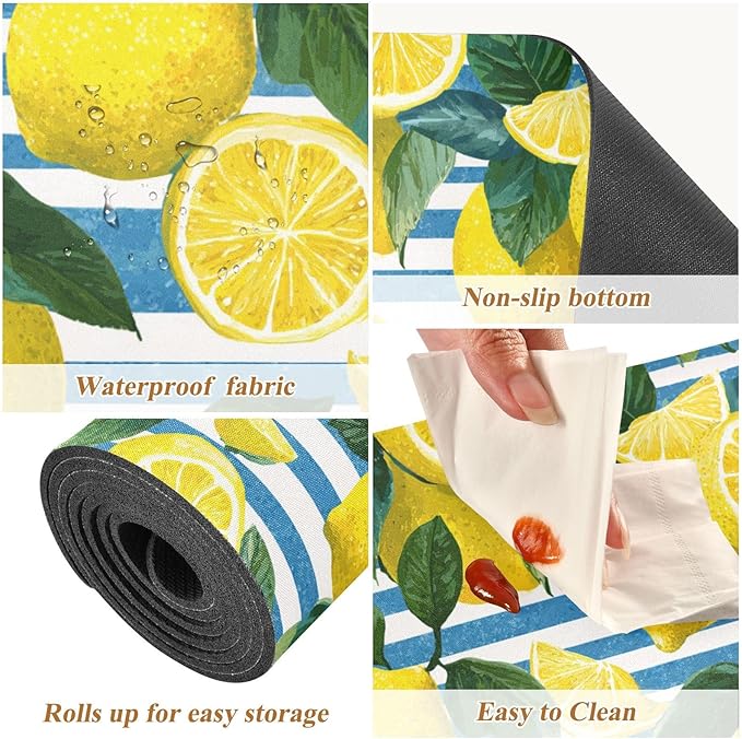 Blue Striped Summer Lemons Trivet Table Runner Heat Resistant 230F for Hot Dishes Pots Plates Kitchen Dining Table Protector Decorative 39.37 X 11.8 Inch