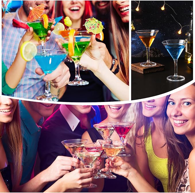 ZOMUIA Plastic Martini Glasses, 10 oz Martini Glasses Set of 12, Reusable Plastic Cocktail Glasses, Unbreakable Cocktail Glasses for Bar, Margarita, Whiskey, Tequila, Party, Poolside, Outdoors