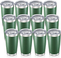 20 oz Tumbler with Lid Stainless Steel Insulated Tumblers Bulk Double Wall Vacuum Cups Powder Coated Travel Mug Keep Drinks Cold and Hot, Dark Green, 12 Pack